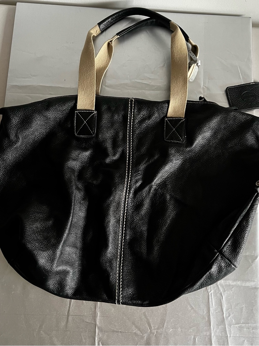 Roots Dark Brown Leather Duffel Bag with Canvas Handles - Picture 2 of 10